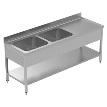 Electrolux PLUS - Static Preparation2100 mm Sink Unit with 2 Bowls and with Shelf  - Right Drain 134118