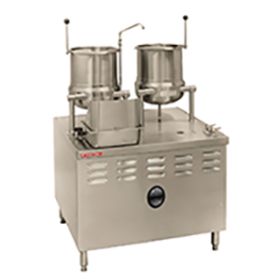 Market Forge MT10T6 [1] 6 gallon & [1] 10 gallon direct steam tilting kettle on 36 Inch modular base 