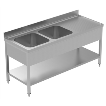 Electrolux PLUS - Static Preparation1800 mm Sink Unit with 2 Bowls and with Shelf  - Right Drain 134116