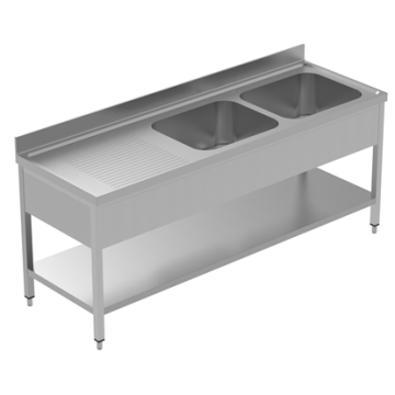 Electrolux PLUS - Static Preparation2100 mm Sink Unit with 2 Bowls and with Shelf  - Left Drain 134119