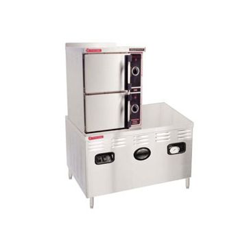 Market Forge 3500M24G 6 pan steamer on 24 Inch wide gas boiler base