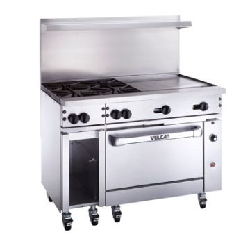 Vulcan Hart 48S-4B24G gas cooking range. Endurance&#8482; series. 4 burners, griddle and standard oven. 