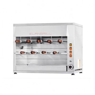 Churrasco grill. Gas or electric heat with 9 spits and 1 pig spit. Elangrill CM9 Plus