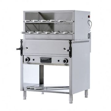 Churrasco grill over gas lava stone grill. Elangrill M11800M