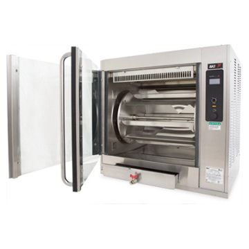 BKI VGG-8-C-PT pass through chicken rotisserie. Solid back. Curved glass. 