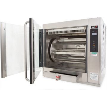 BKI VGG-8-F-PT pass-through chicken rotisserie. Solid back. Flat glass. 